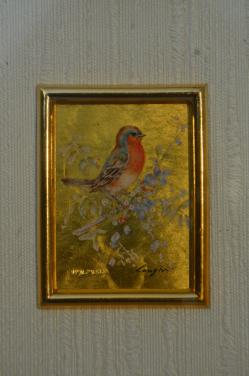 Chromolitho gedrukt op 23k bladgoud 'Vogeltje'