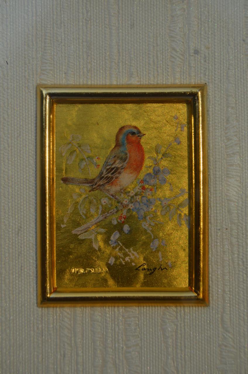 Chromolitho gedrukt op 23k bladgoud 'Vogeltje'