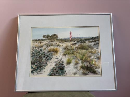 Aquarel Vuurtoren van Haamstede Zeeland door Adri van Dorst