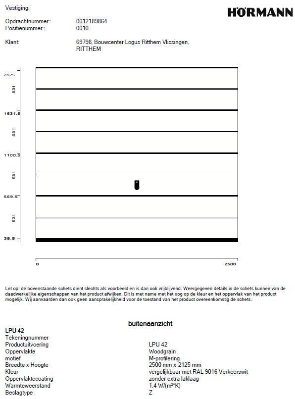 Hörmann sectionaaldeur 2500x2125 mm NIEUW