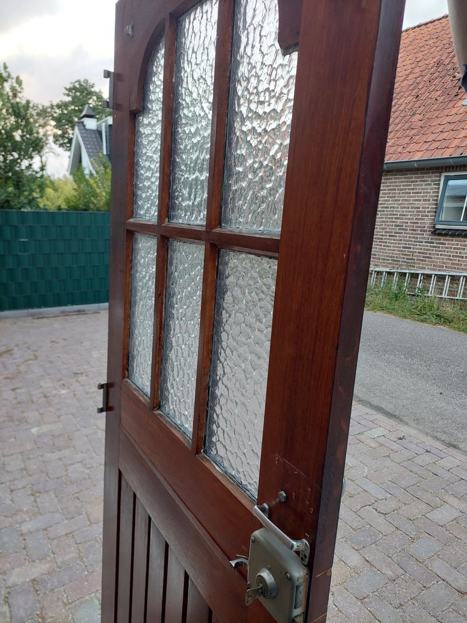 Jaren 50 hardhouten voordeur met kozijn