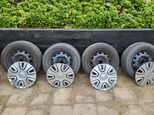 Stalenvelgen met winterbanden en wieldoppen