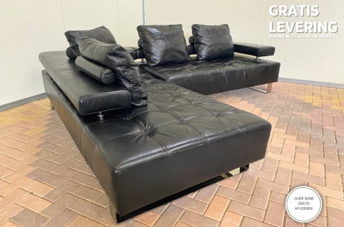 GRATIS LEVERING HEEL NL Zwarte Montel Echt Leren Hoekbank