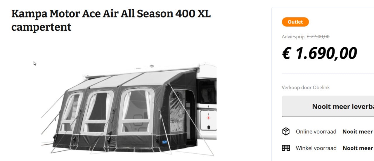 Campervoortent Kampa motor ace air 400 xl