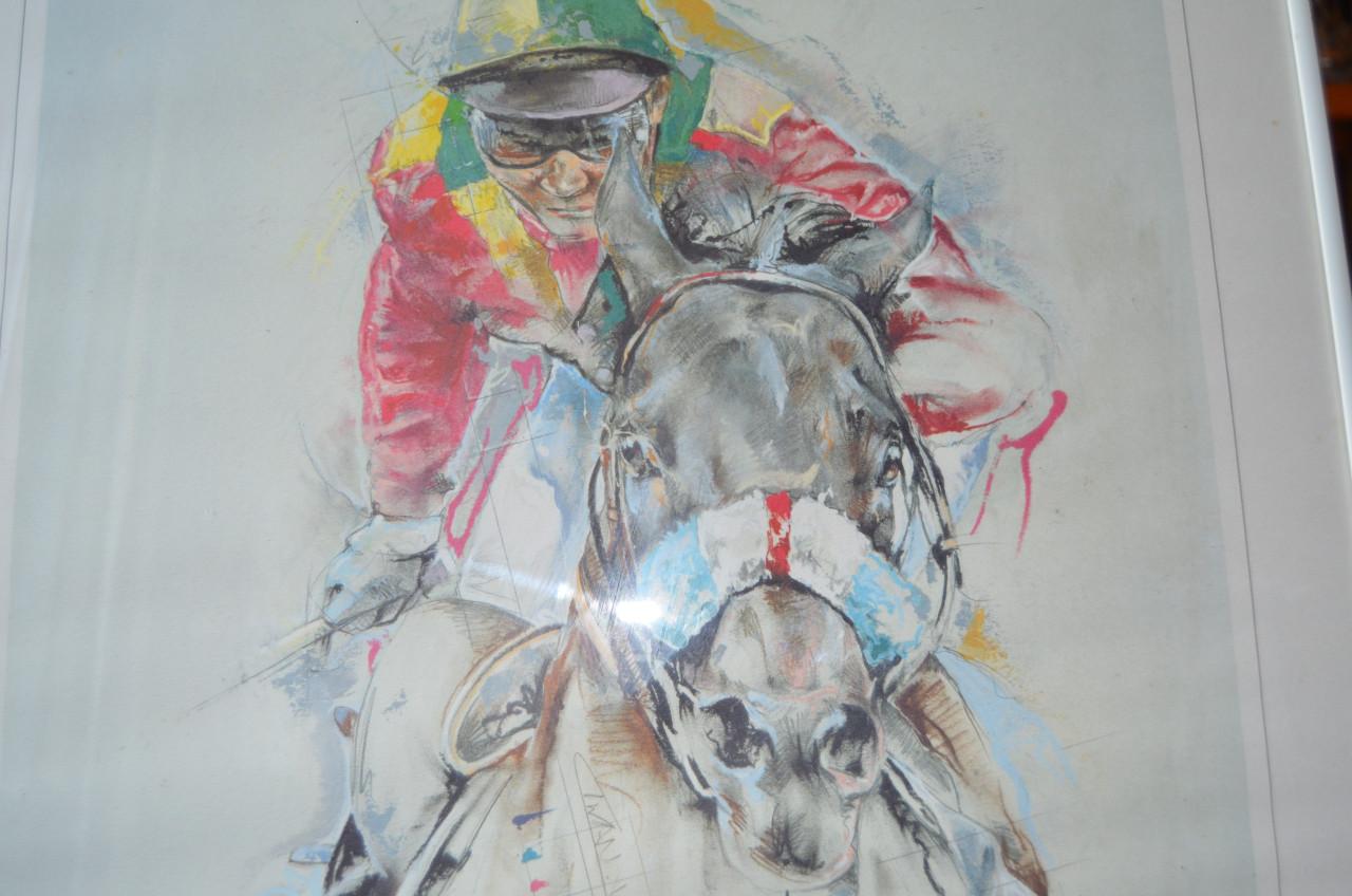 Litho 'Jockey te paard' Twan vd Vorstenbosch, gesigneerd