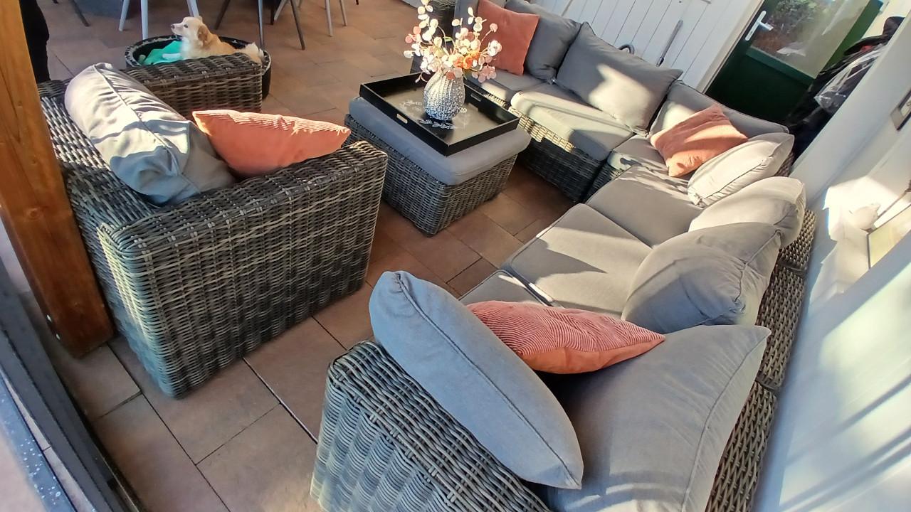 Tuinset loungeset hoek met fauteuil en poef/tafel 8 plaatsen