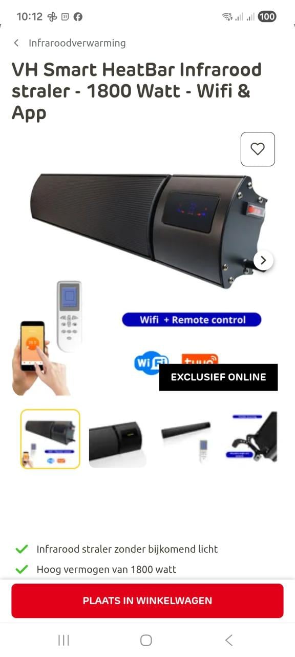 VH Smart Heatbar 1800 watt (gloednieuw)