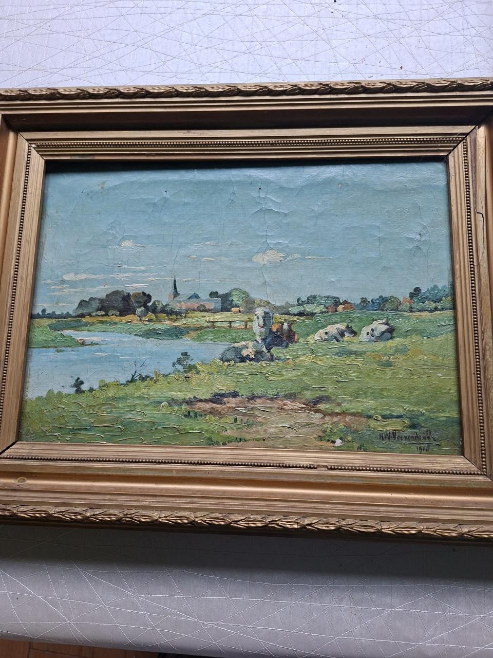 Schilderij landschap uit 1918 gesigneerd