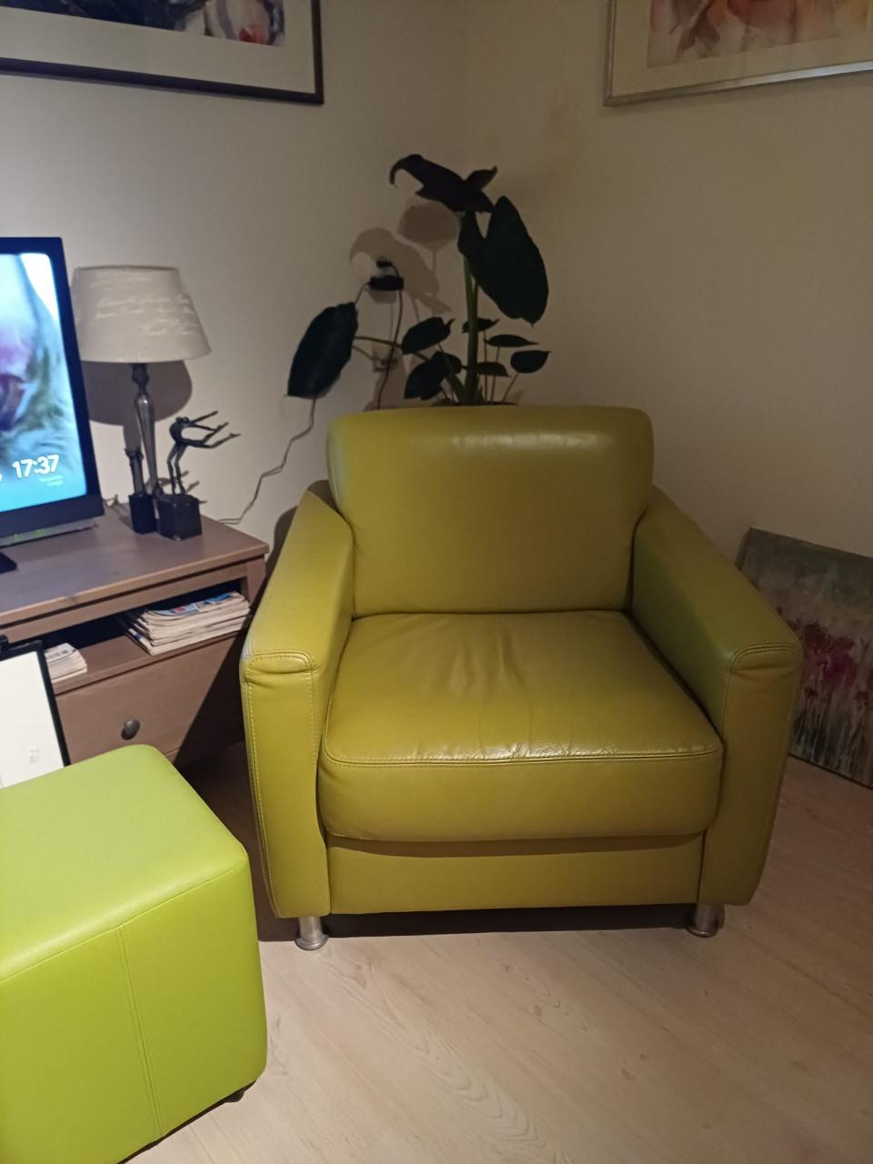 2 st. fauteuil leer appelgroen
