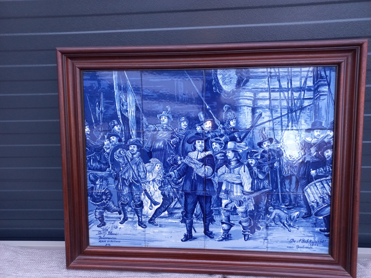 NACHTWACHT REMBRANDT-DELFTS BLAUW TEGELTABLEAU-SET VAN 16 TEGELS