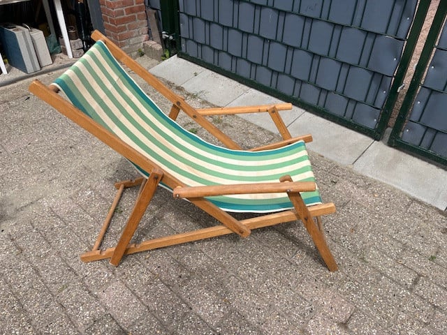 Strandstoel met armleuning Groen-Wit gestreept