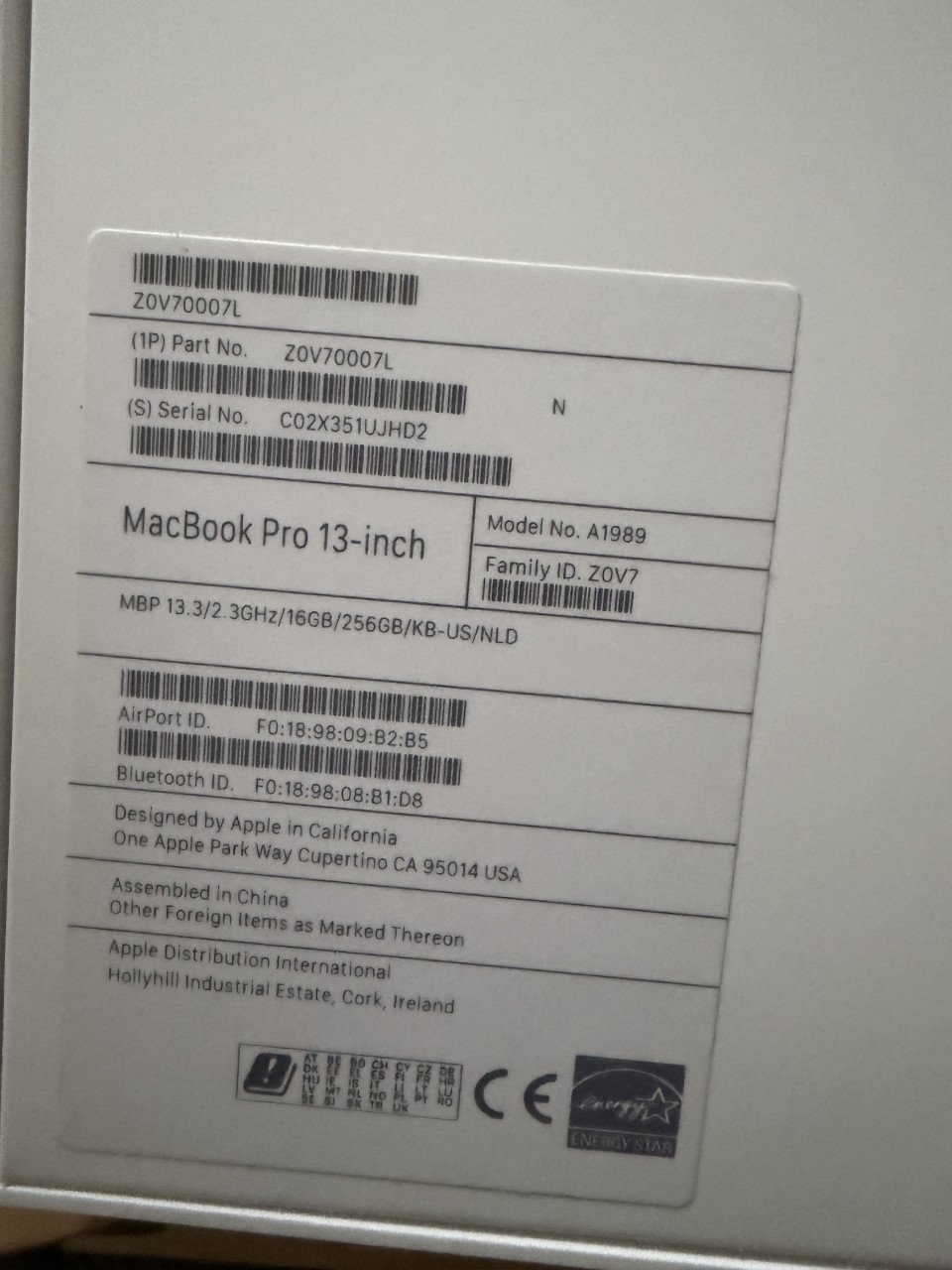 Apple MacBook Pro 13.3inch 2019