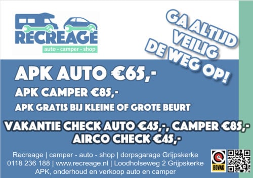 Wij hebben nog plek! APK Auto €65,- APK Camper €85,- gratis APK bij beurt