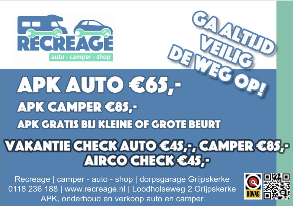Wij hebben nog plek! APK Auto €65,- APK Camper €85,- gratis APK bij beurt
