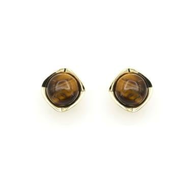 Oorclips met een bruine steen in het midden in goudkleurige zetting