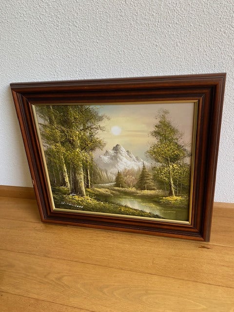 Mooi olieverfschilderij Troodos gebergte Cyprus in mooie lijst