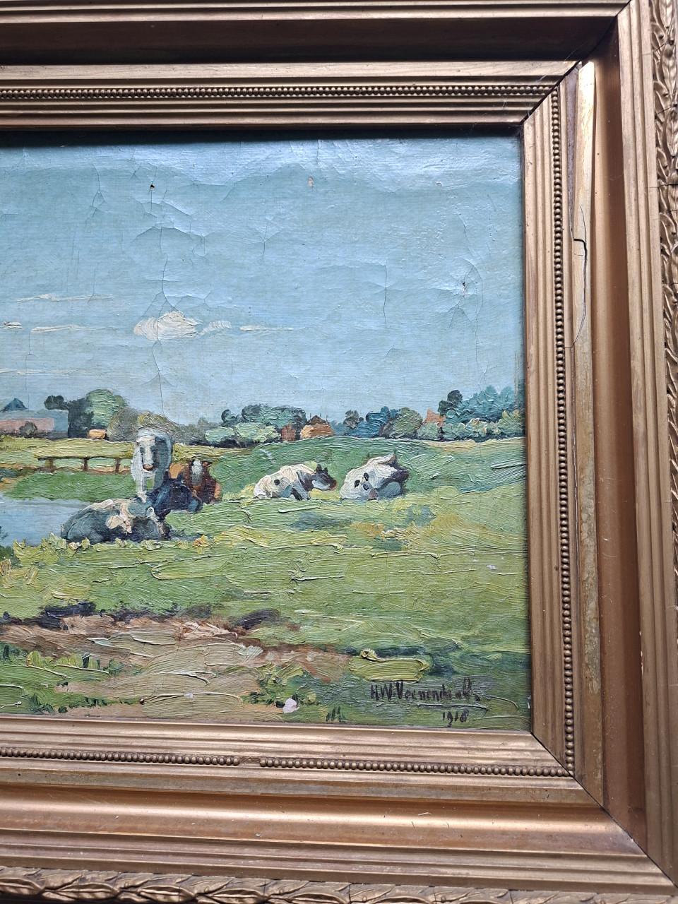 Schilderij landschap uit 1918 gesigneerd