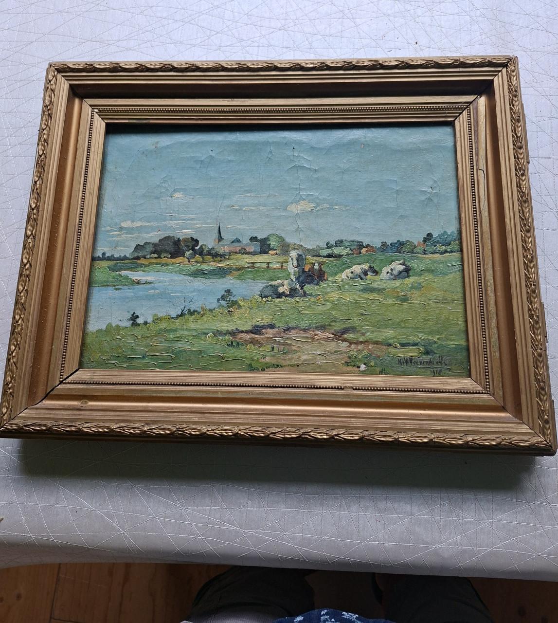 Schilderij landschap uit 1918 gesigneerd