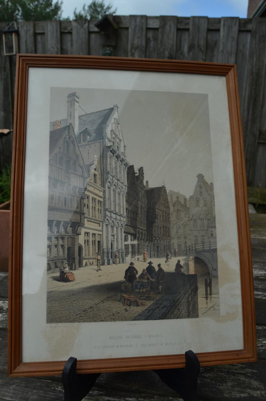 Belgische lithografische prenten van gebouwen (2)