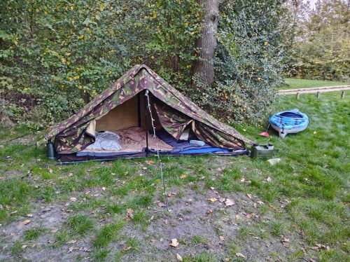Een persoons Wppdland camo nederlands leger tentje te koop