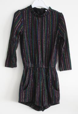 Jumpsuit zwart met glitter kleuren strepen maat 86-92