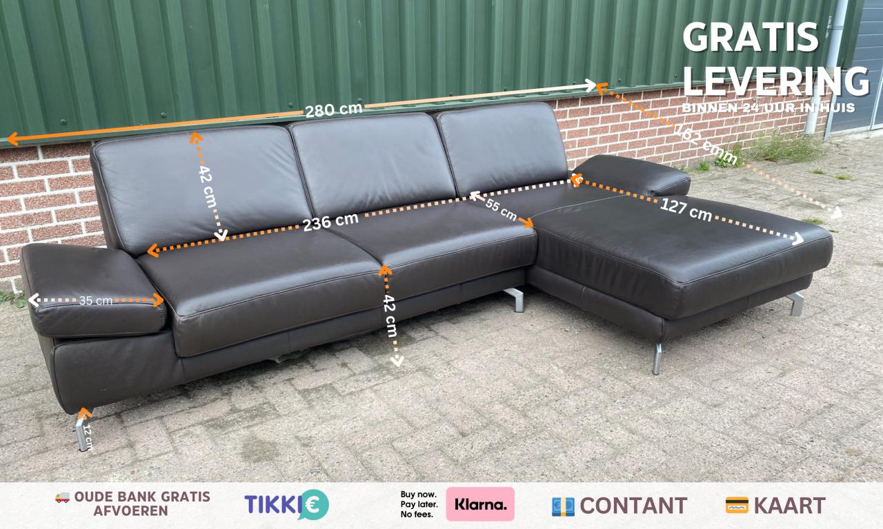 Montel Bruine Leren Hoekbank- Gratis Levering NL