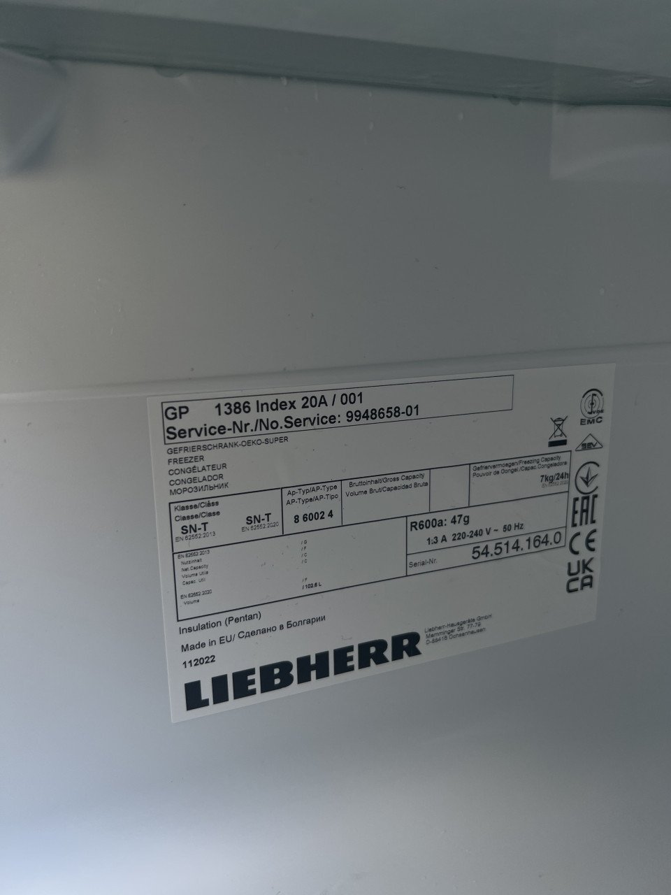 Nieuwe Liebherr GP 1386-20 Vrieskast 85x55 cm.