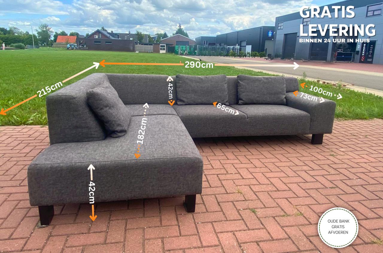 Moderne Grijze Hoekbank-Diepe Zit & Luxe Comfort-Gratis Levering