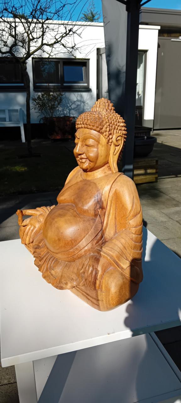 Mooie massief houten zittende boeddha uit Bali