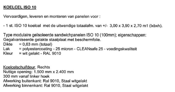 KOELCEL 300 x 390 x 270 cm Profesioneel