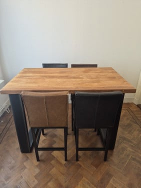 Romaro industrieel bartafel met 4 barkruk stoelen teakhout