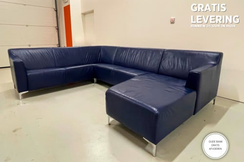 GRATIS LEVERING HEEL NL Montel Blauw Echt Leer U-Bankstel