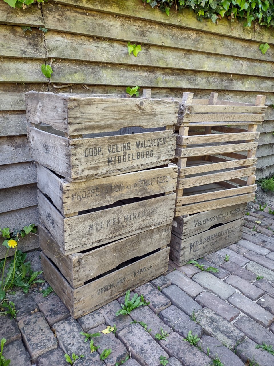 8x Zeeuwse veilingkist, houten veilingkisten, appelkisten.