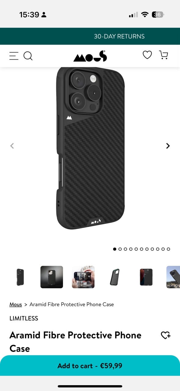Mous iPhone 16 Pro Limitless 6.0 Aramid Fibre case