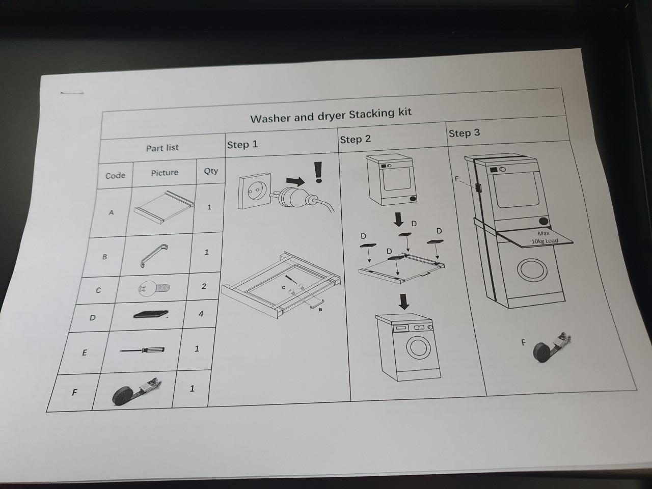 Zwart stapelkit wasmachine + droger | universeel tussenstuk