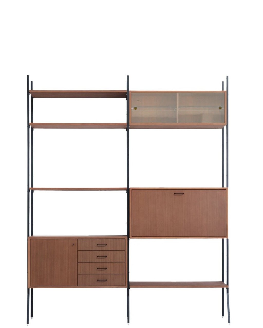 Furnified, vintage wandkast teak/ zwart metaal