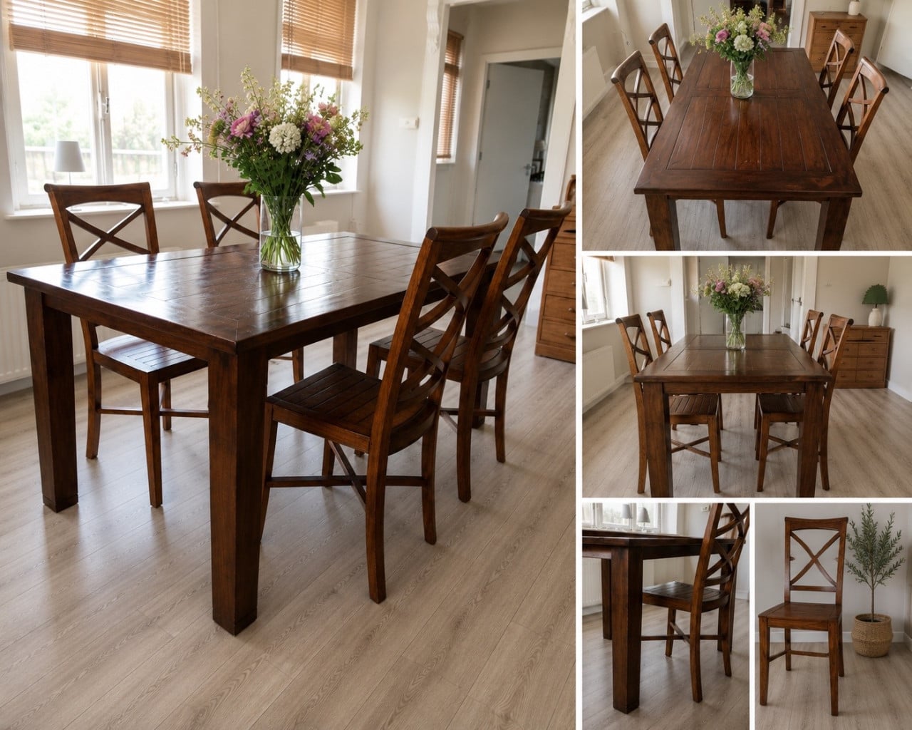 Mooie massieve eettafel met 4 stoelen (Meranti of Mahonje