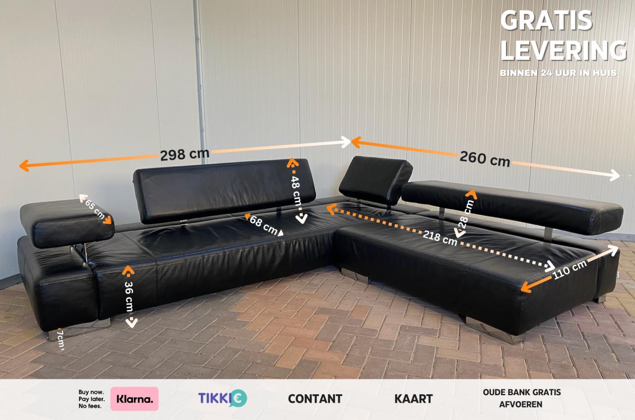 Bruhl Zwarte Leren Hoekbank-Ruime Lounge – Gratis Levering NL