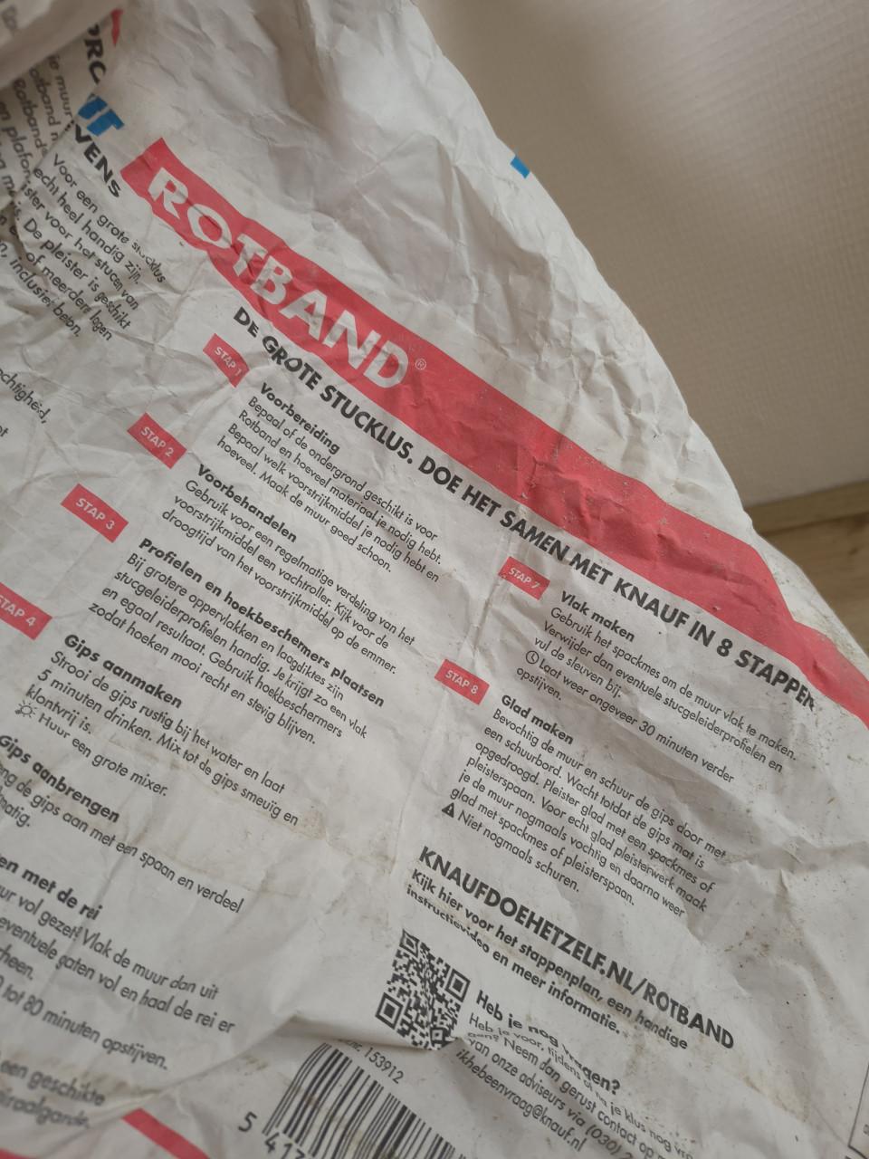 Knauf rotband, 6 kg. Roodband, laagdikte vanaf 5 mm. Droog!