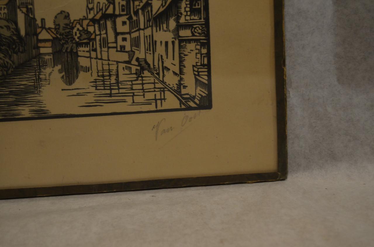 4 Etsjes gesign. 'van Oost' dorps / stadsgezichten