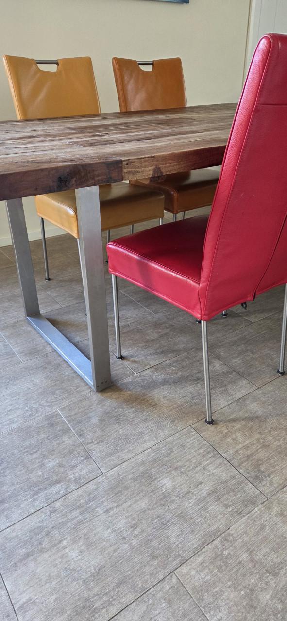 Tafel met leren kleurrijke stoel; complete set