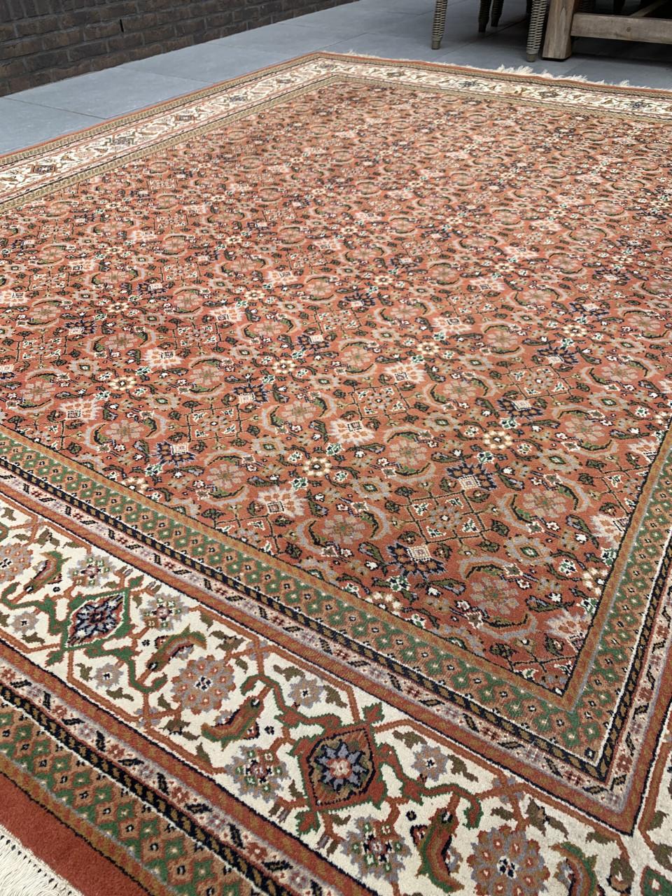 ✨Waanzinnig Mooi Oranje/Groen Handgeknoopt Vintage Vloerkleed✨