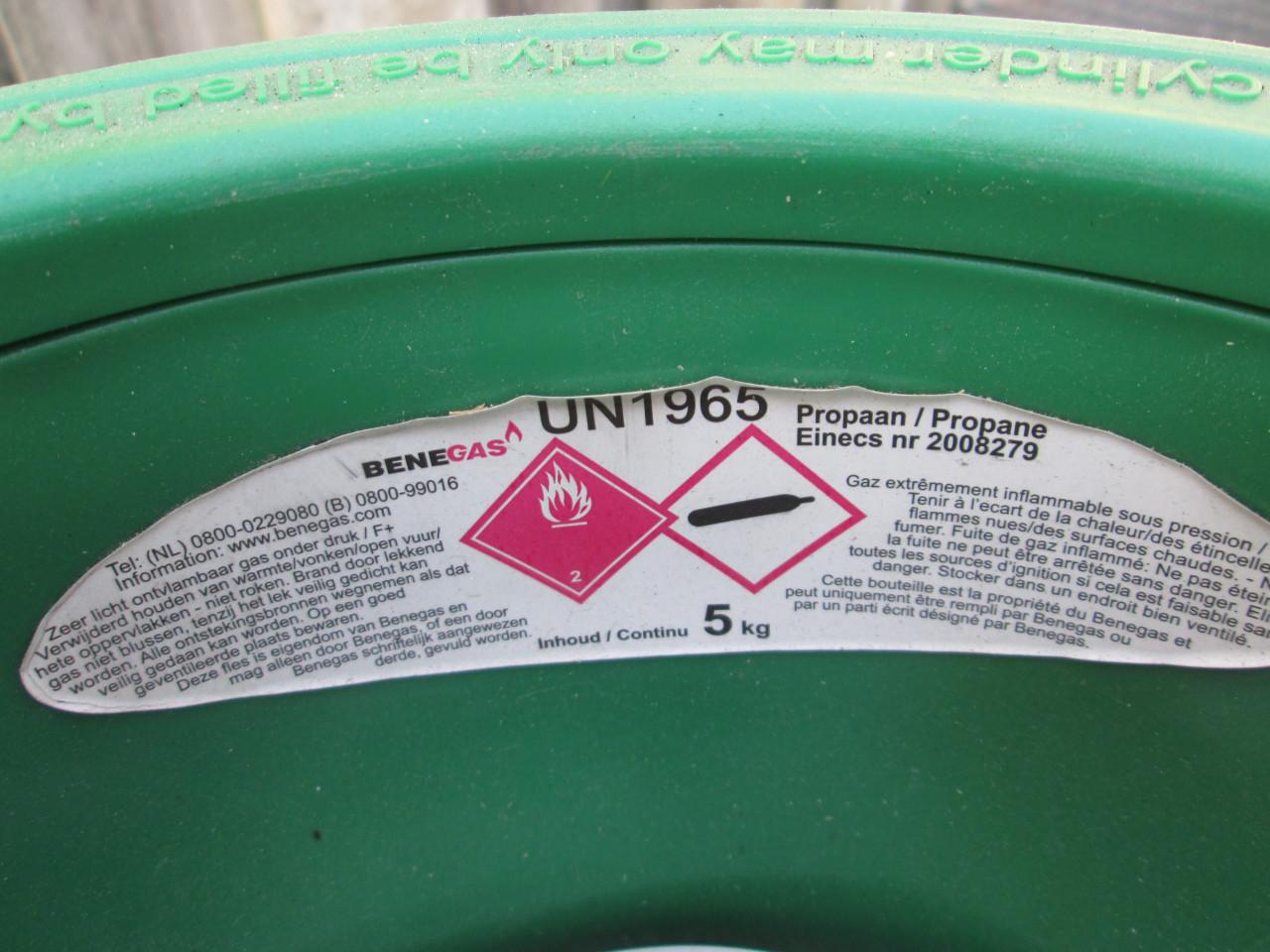 Benegas Light kunststof gasfles 5 kg is helemaal vol