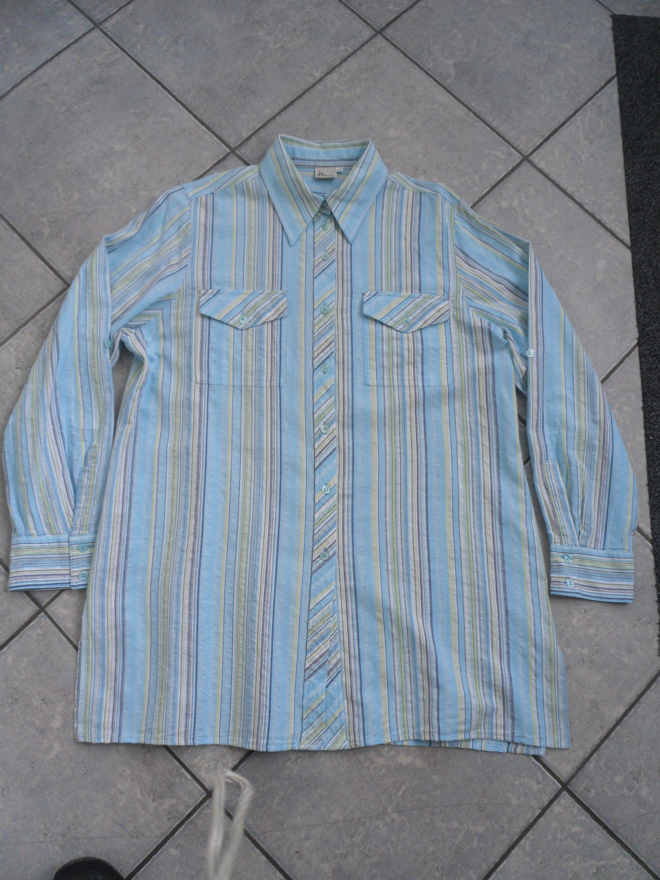 GEEL BLAUWE BLOUSE MAAT 46 1 X GEDRAGEN 100% KATOEN
