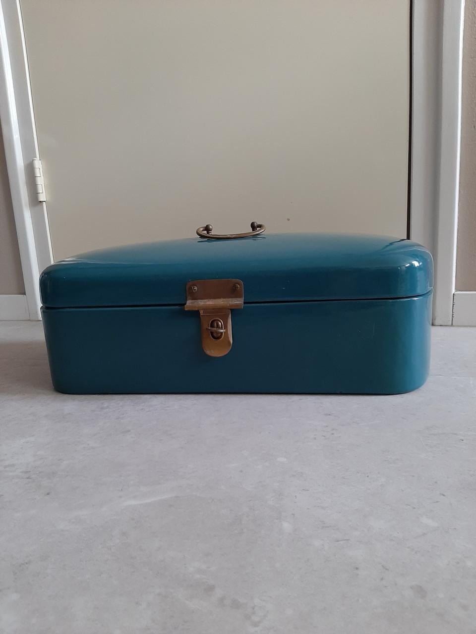 BROCANTE - EMAILLE BROODTROMMEL - KLEUR  PETROLBLAUW
