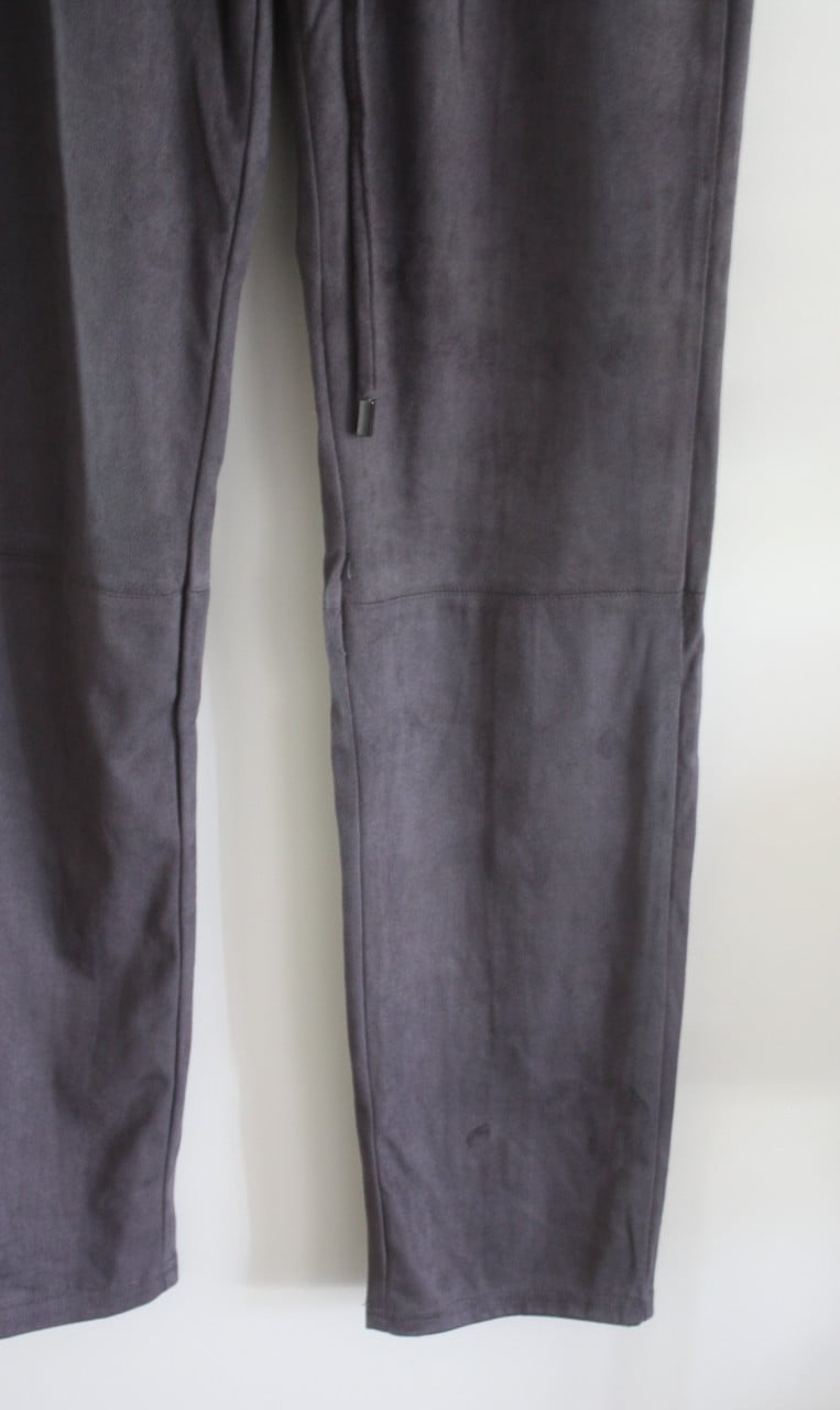 Nieuwe grijze suedelook broek met elastische tailleband maat s