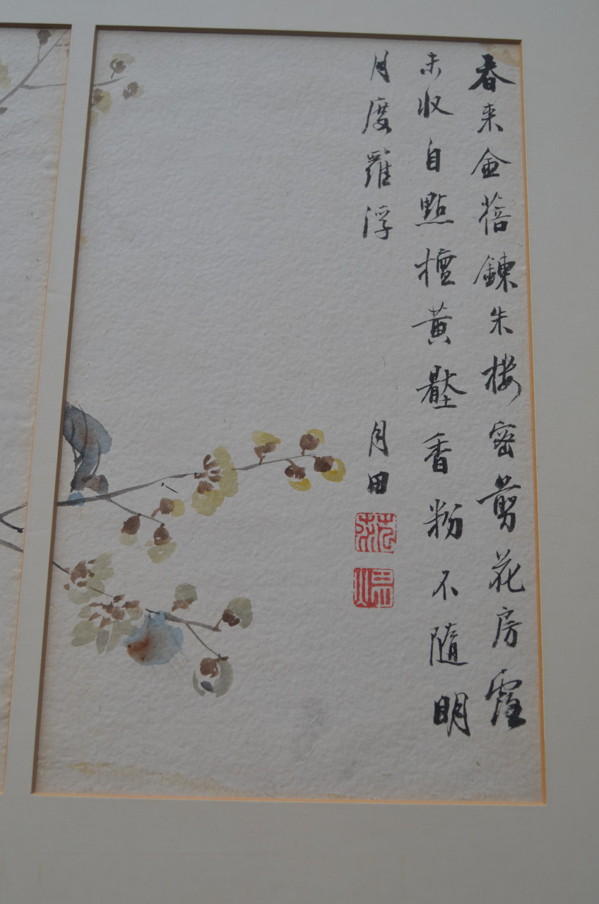Schitterende oude Japanse (Chinese?) aquarellen in passe-partout (4)