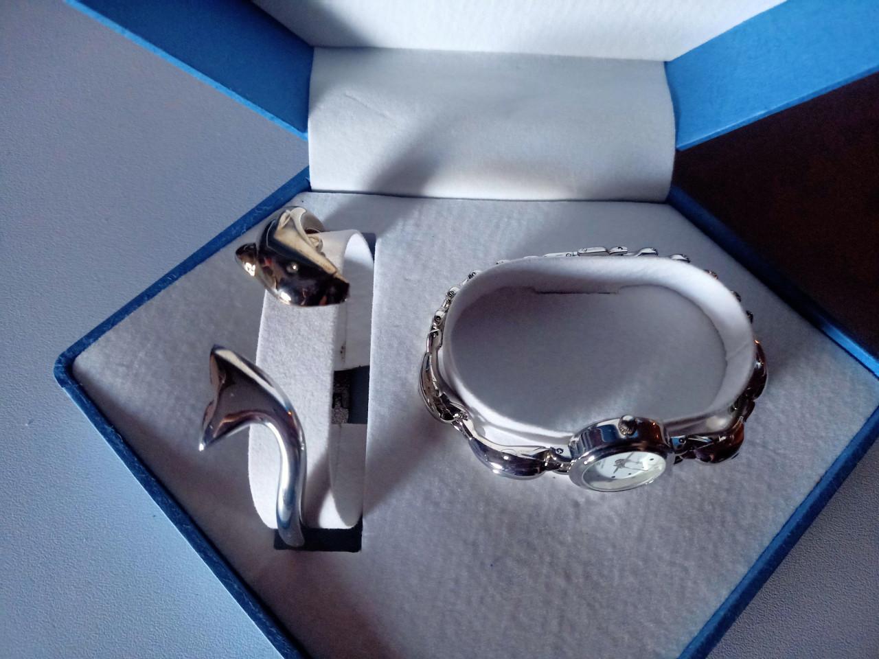 Zilverkleurige sieraden set in doos