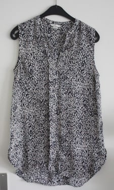 Blouse shirt donkerblauw wit lichtroze gevlekt  maat 40