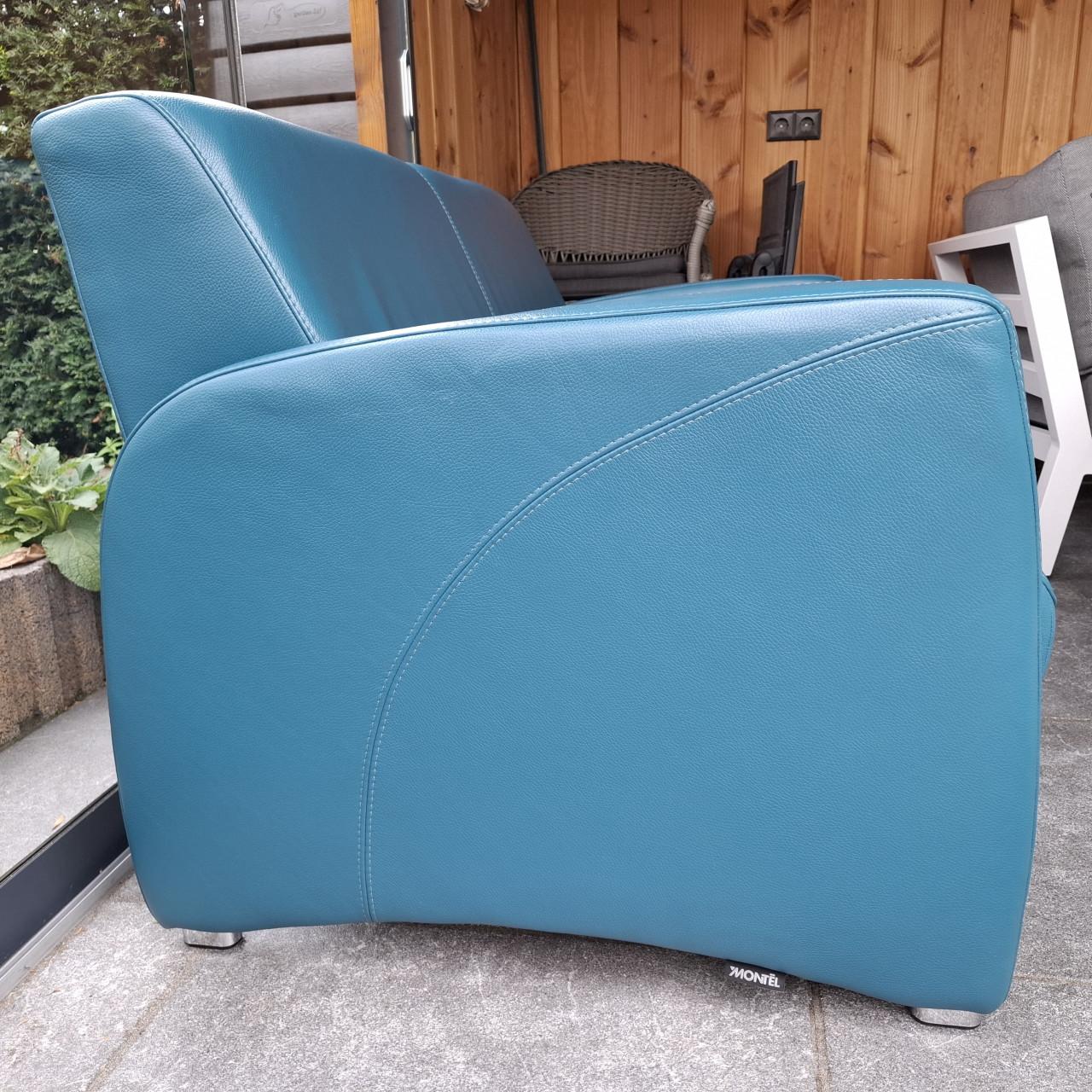 Blauw lederen 2-zits bankje